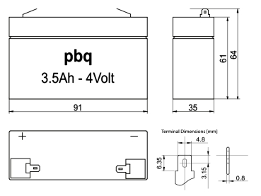 Akku Batterie PBQ 3.5-4 4V 3,5Ah AGM Blei Accu Battery wartungsfrei Batterie